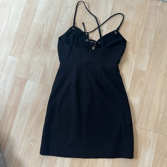 NWOT Urban Outfitters XS Black Mini Dress with Tie front Grommet Detail - Picture 3 of 4